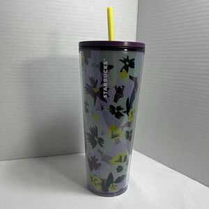 NWT‎ Starbucks 2021 Pansy Lilac Purple Yellow Floral 24oz Venti Tumbler